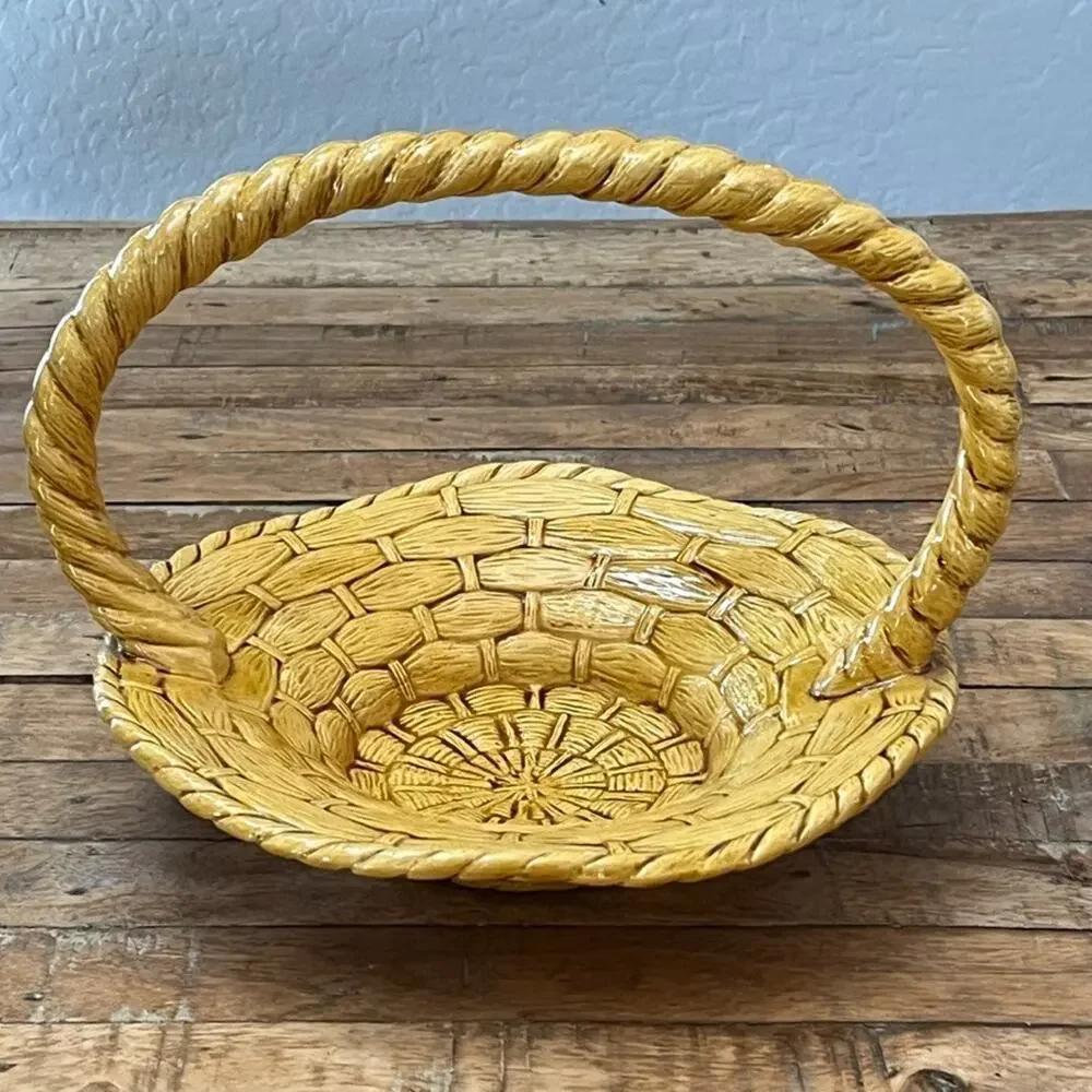 Handmade Ceramic Yellow Basket 10.5